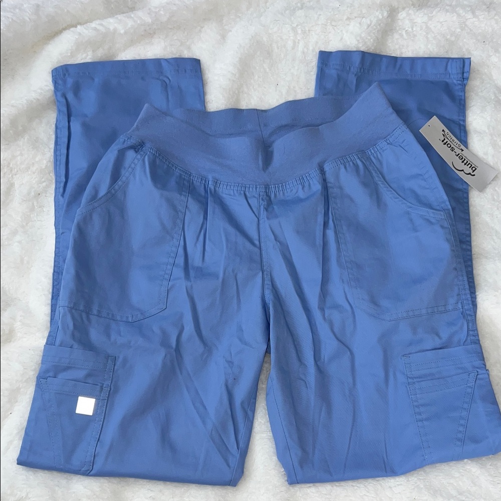 Blue Cargo Track Joggers with Elastic Waistband by Butter-Soft